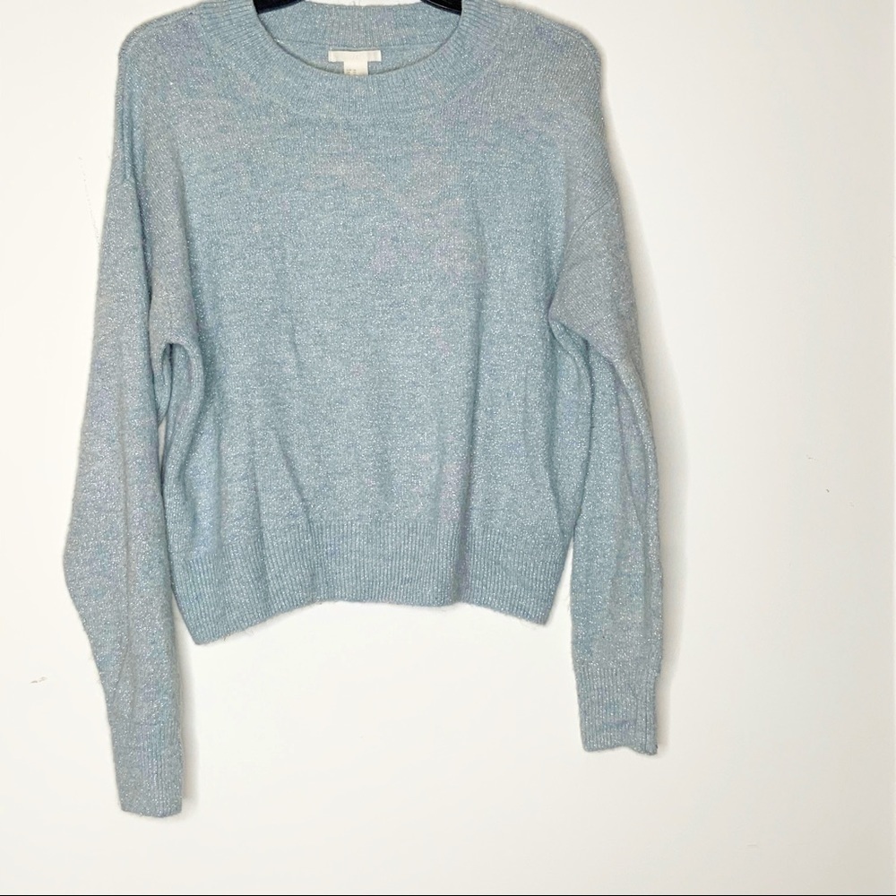 H&M Light Blue Blouse With Silver Sparkles. XS